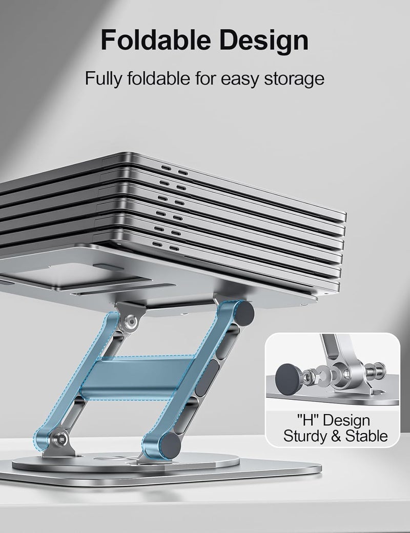MCHOSE Laptop Stand with 360° Rotating Base, Foldable Adjustable Computer Holder, Ergonomic Design Compatible with MacBook Air Pro, Dell XPS, HP, Lenovo More 10-17" (New-Silver) - Image 2